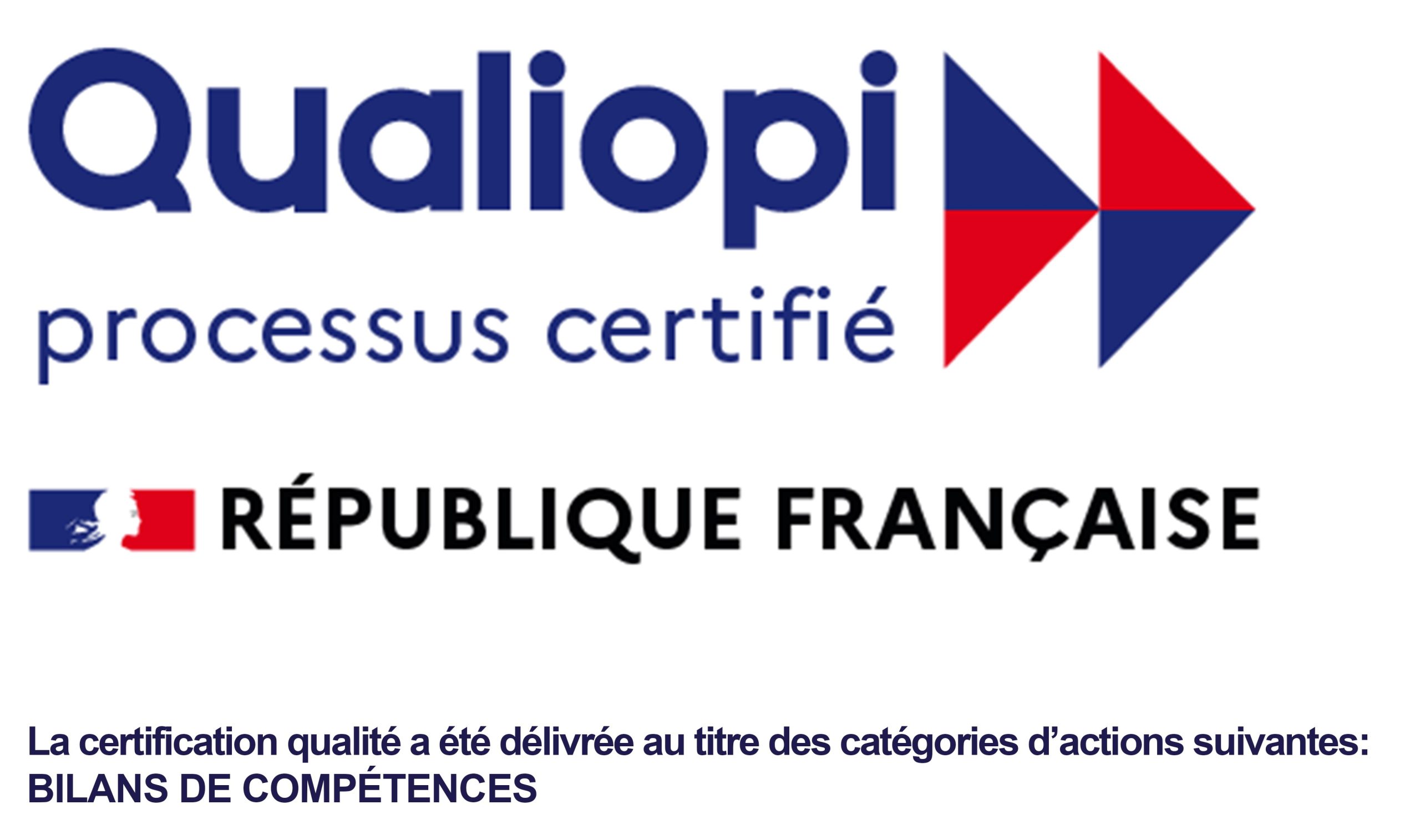 Qualiopi processus certifié - République française - certification délivrée au titre de la catégorie d'action : bilans de compétences